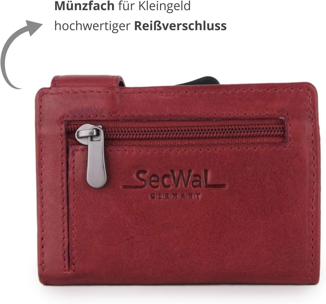 SecWal Kartenetui mit Münzfach Reissverschluss (Rot Vintage), Rot Vintage