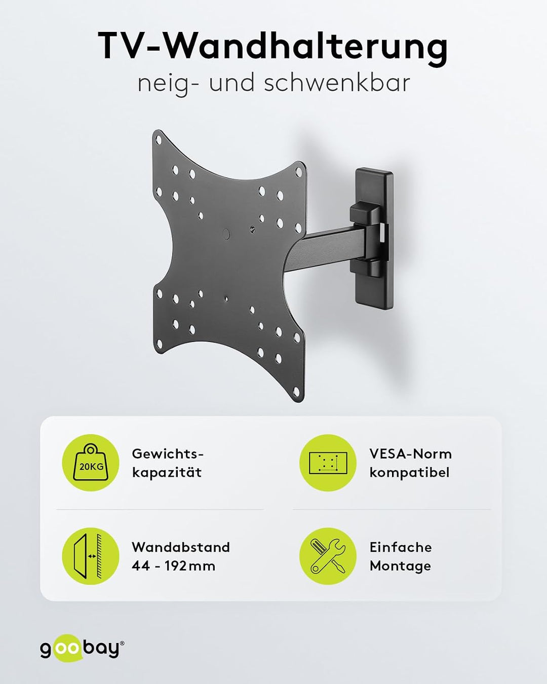 goobay TV-Wandhalterung – 23 bis 42 Zoll, voll bewegliche neig- und schwenkbare Monitorhalterung, 20