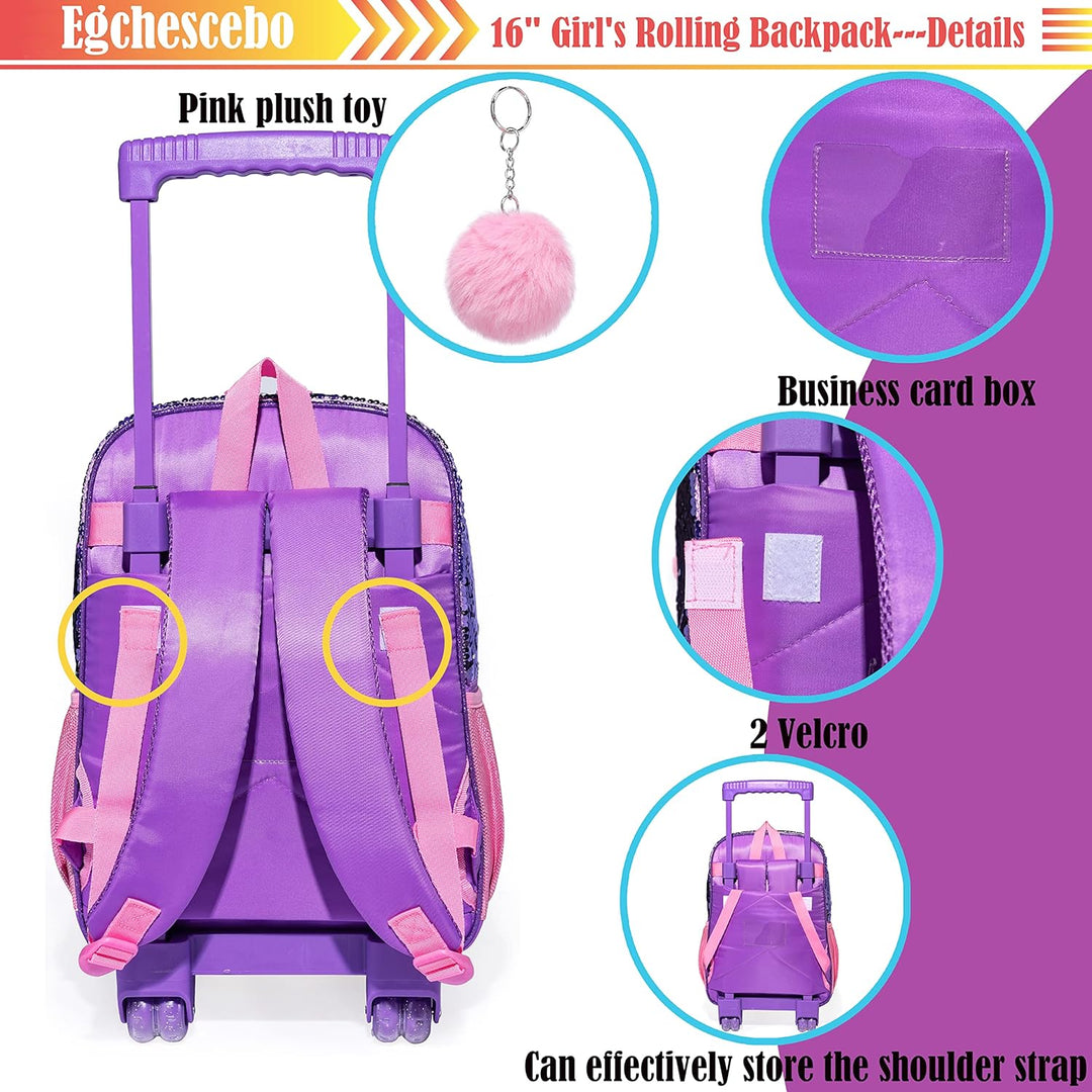 Schulranzen Kinder Rollrucksack für Mädchen Gepäck Rollen 16" Reiserucksäcke Violett-yuwei, Violett-