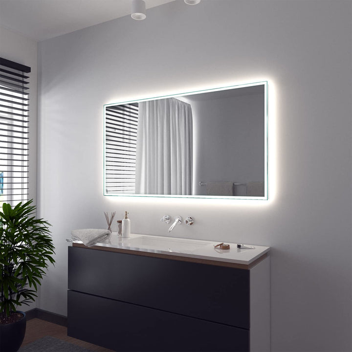 SARAR | Badspiegel Badezimmerspiegel mit LED-Beleuchtung, Vittoria, Leuchtspiegel, eckiger Wandspieg