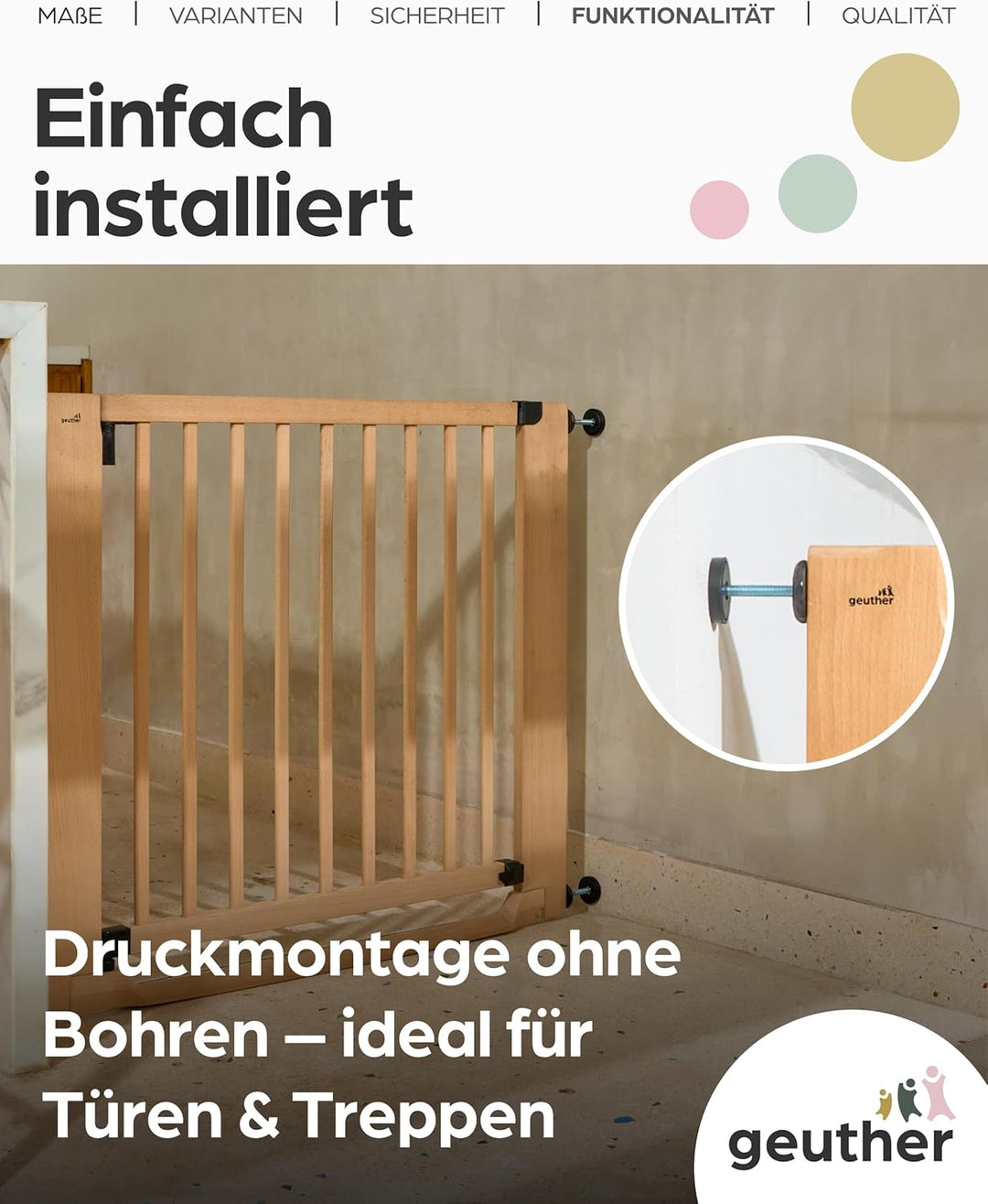 Geuther Easylock Flat Step Treppenschutzgitter ohne Bohren 95-103 cm Breite, Türschutzgitter zum Kle