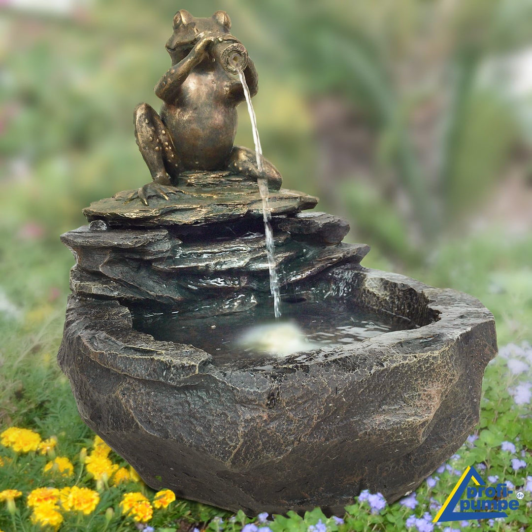 Gartenbrunnen Brunnen Zierbrunnen Zimmerbrunnen Brunnen Vogelbad Durstiger Frosch mit LED-Licht 230V