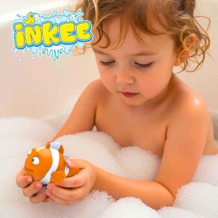 INKEE Toys Wind-Up 4er Pack - 4 Stück aufziehbare Badespielzeuge 1x Schildkröte 1x Krabbe 1x Clownfi