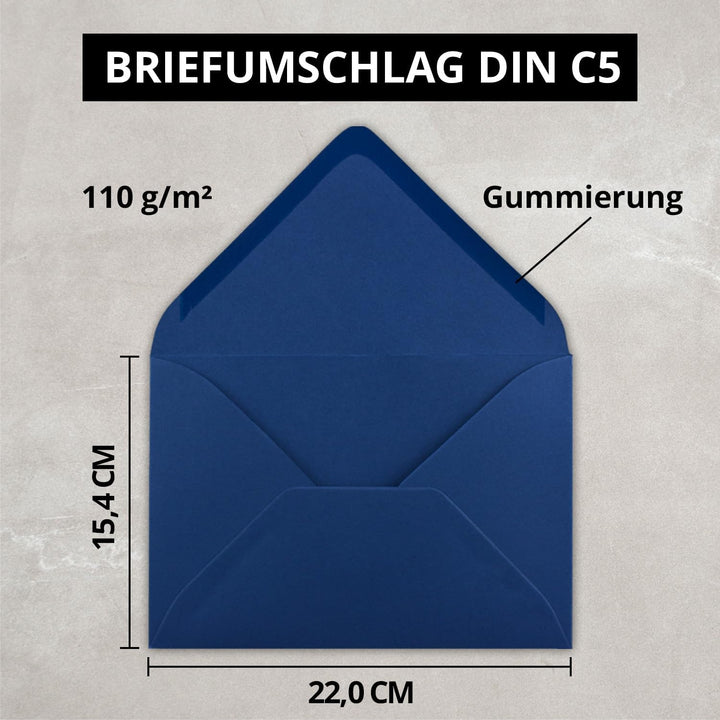 Briefumschläge in Nachtblau - 50 Stück - DIN C5 Kuverts 22,0 x 15,4 cm - Nassklebung ohne Fenster -