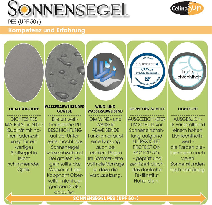 CelinaSun Sonnensegel PES Rechteck 2,5x3m weiss UPF 50+ Premium Sonnenschutz inkl Befestigungsseile