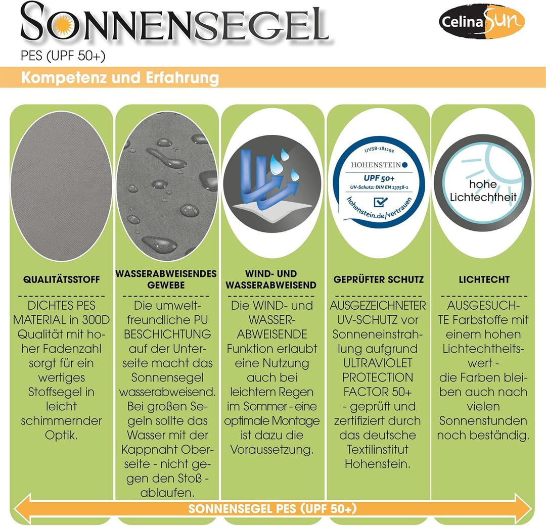 CelinaSun Sonnensegel wasserabweisend PES Dreieck gleichseitig 4x4x4m anthrazit UPF 50+ Premium Sonn