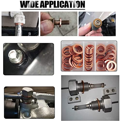 Rotkupfer Ölablassschrauben Unterlegscheiben Set, 200-teilig, 9 Grössen M5-M14, Flach, für Öl-, Wass