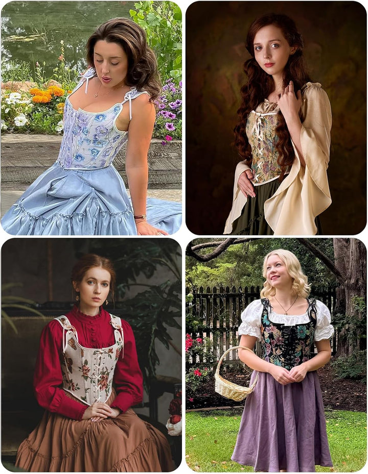 SCARLET DARKNESS Corset Tops for Women Renaissance Lace Up Floral Overbust Boned Bustier Bodice 6 bl