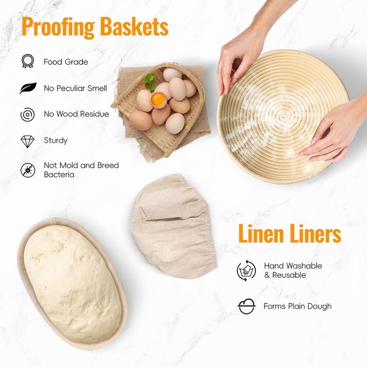 Gärkörbchen Set Sauerteig für Zum Brotbacken: Gärkorb Rund 23 cm Oval 25 cm Brot Backen Zubehör Set