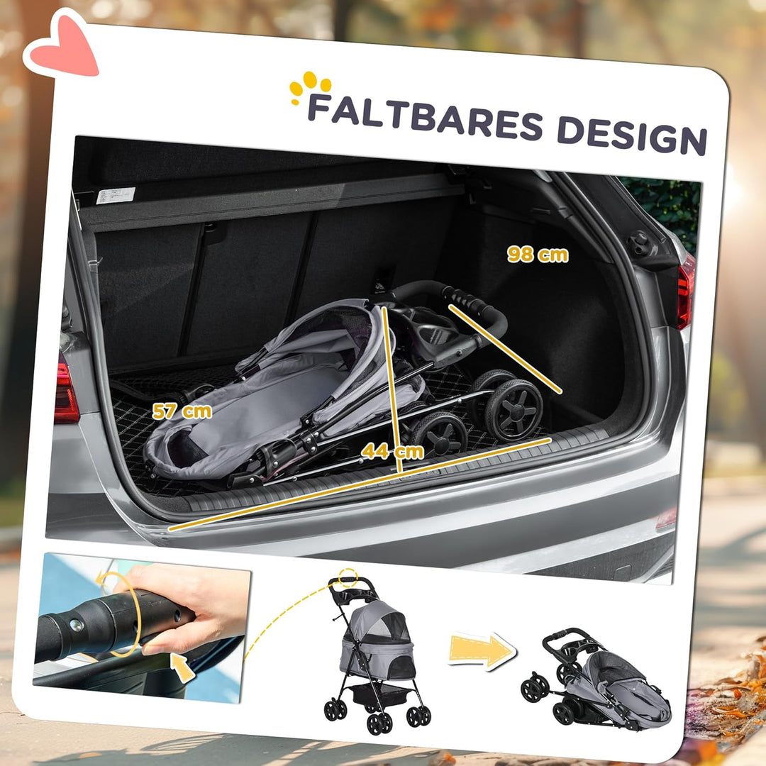 PawHut Hundewagen Hundebuggy mit Klappfunktion Pet Stroller für kleine Hunde und Katzen Haustierwage