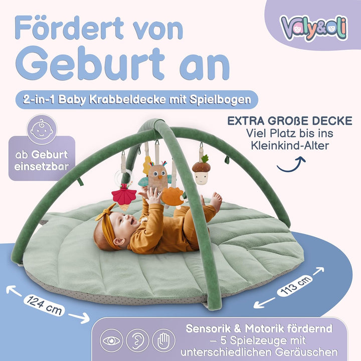 Valy&Oli® Spielbogen Baby XXL - Extra Weiche Spieldecke Baby inkl. 5 Höhenverstellbaren Sensorischen