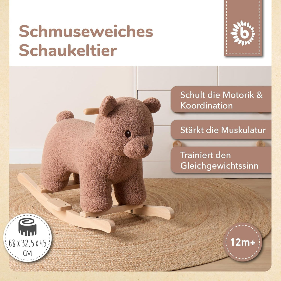 Bieco Plüsch Schaukeltier Bär Mika, 68 cm | Kinder Schaukelstuhl mit Sicherheitsgurt | Baby Schaukel