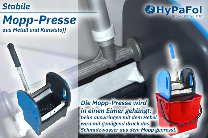 Mopp-Presse für Eimer & Putzwägen aus festem Kunststoff + Metall, passend für 18 & 25 Liter Eimer un