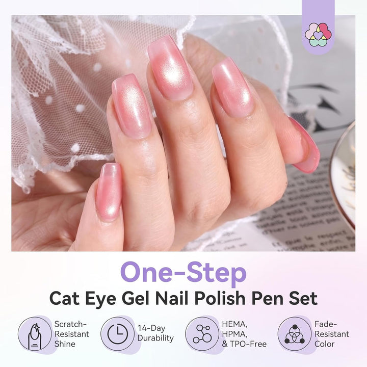 SAVILAND One-Step Gel Nagellack Stiftset: 6 Farben Transparente Nude Töne Hellrosa Rouge Cat Eye Gel