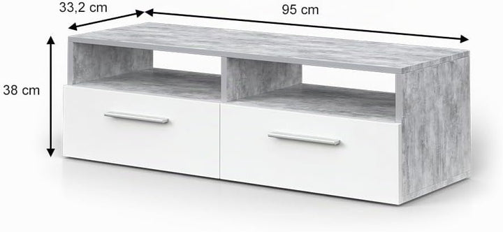 Vicco Lowboard Diego, Weiss/Beton, 95 x 38 cm Weiss 95 cm, Weiss 95 cm