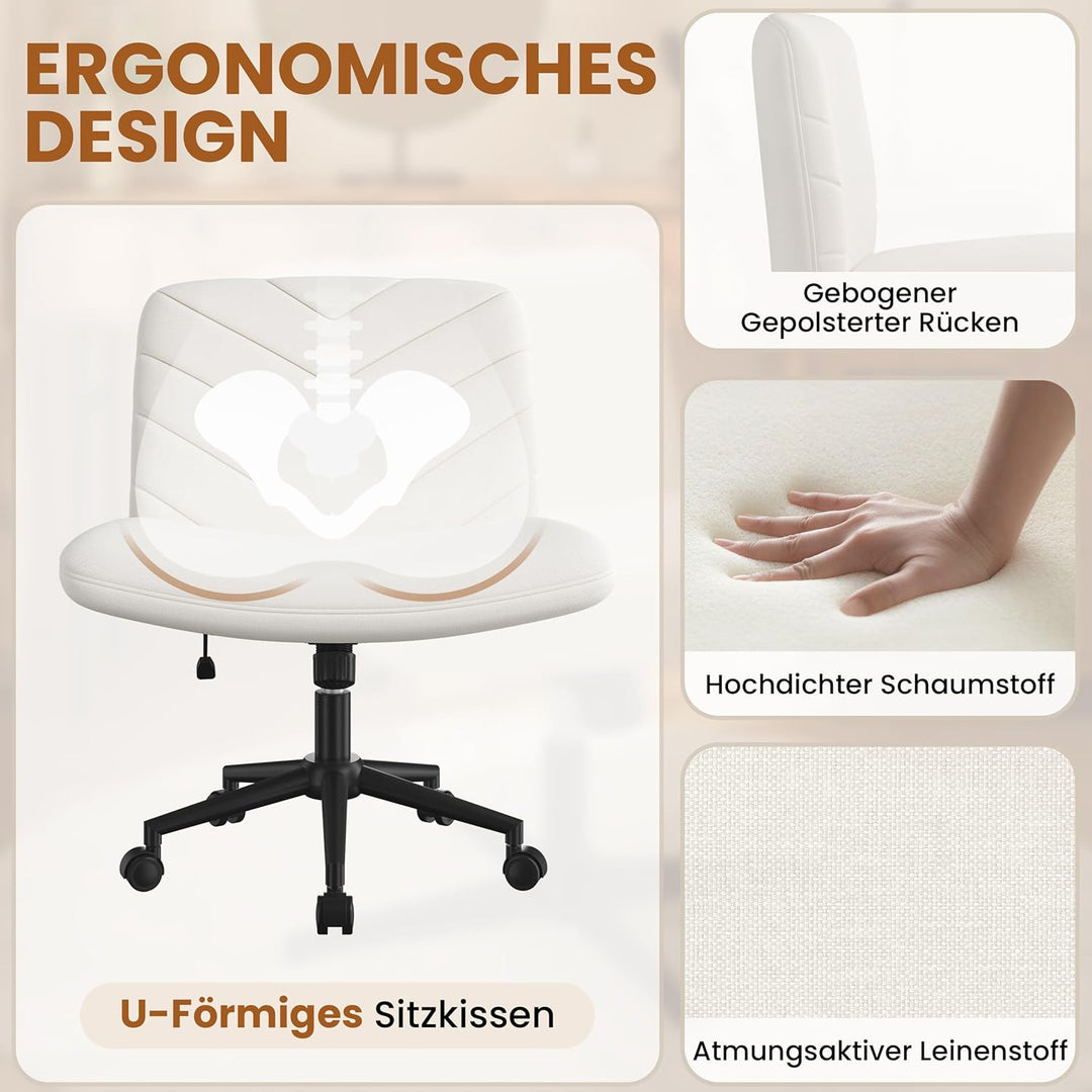 Yaheetech Bürostuhl mit Rollen, Schreibtischstuhl mit breitem Sitzkissen, Höhenverstellbar Drehstuhl