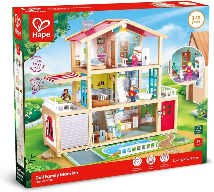 Puppen-Villa von Hape| Preisgekröntes Puppenhaus mit 10 Zimmern aus Holz ab 3 Jahren Puppen-Villa mi