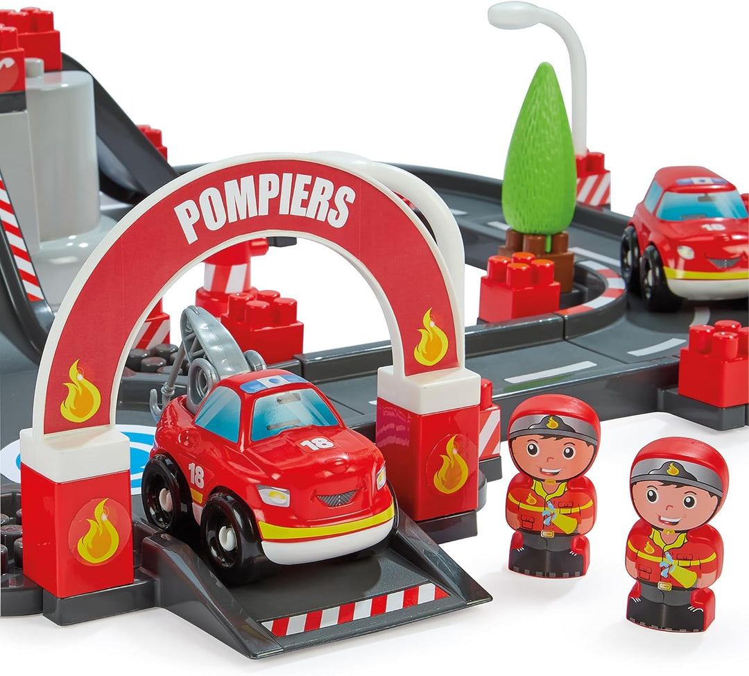 Ecoiffier Spielzeug - 1349 - Feuerwehr-Circuit im Eimer - Abrick - Konstruktionsspielzeug für Kinder