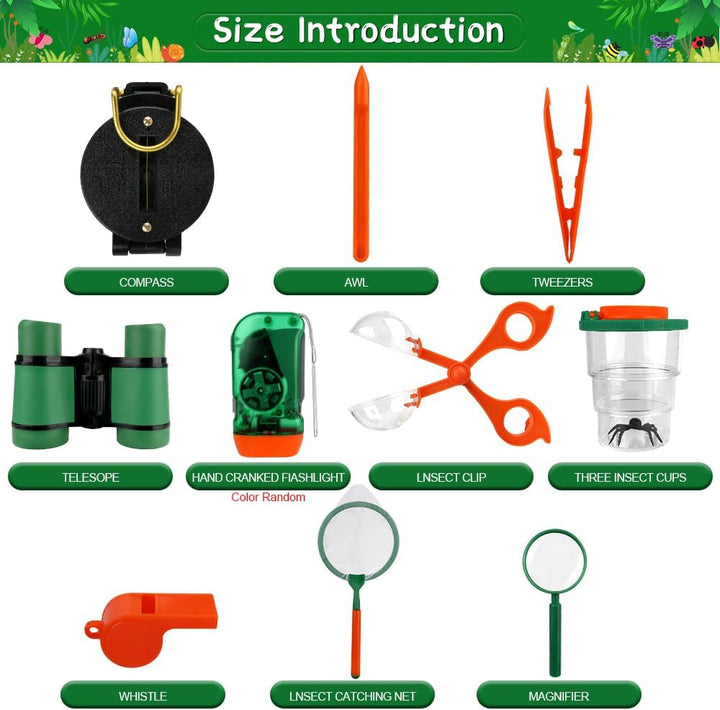 11Pcs Forscherset für Kinder, Entdecker Set für Kinder Mit Fernglas Kinder, Insektenfänger, Kompass,