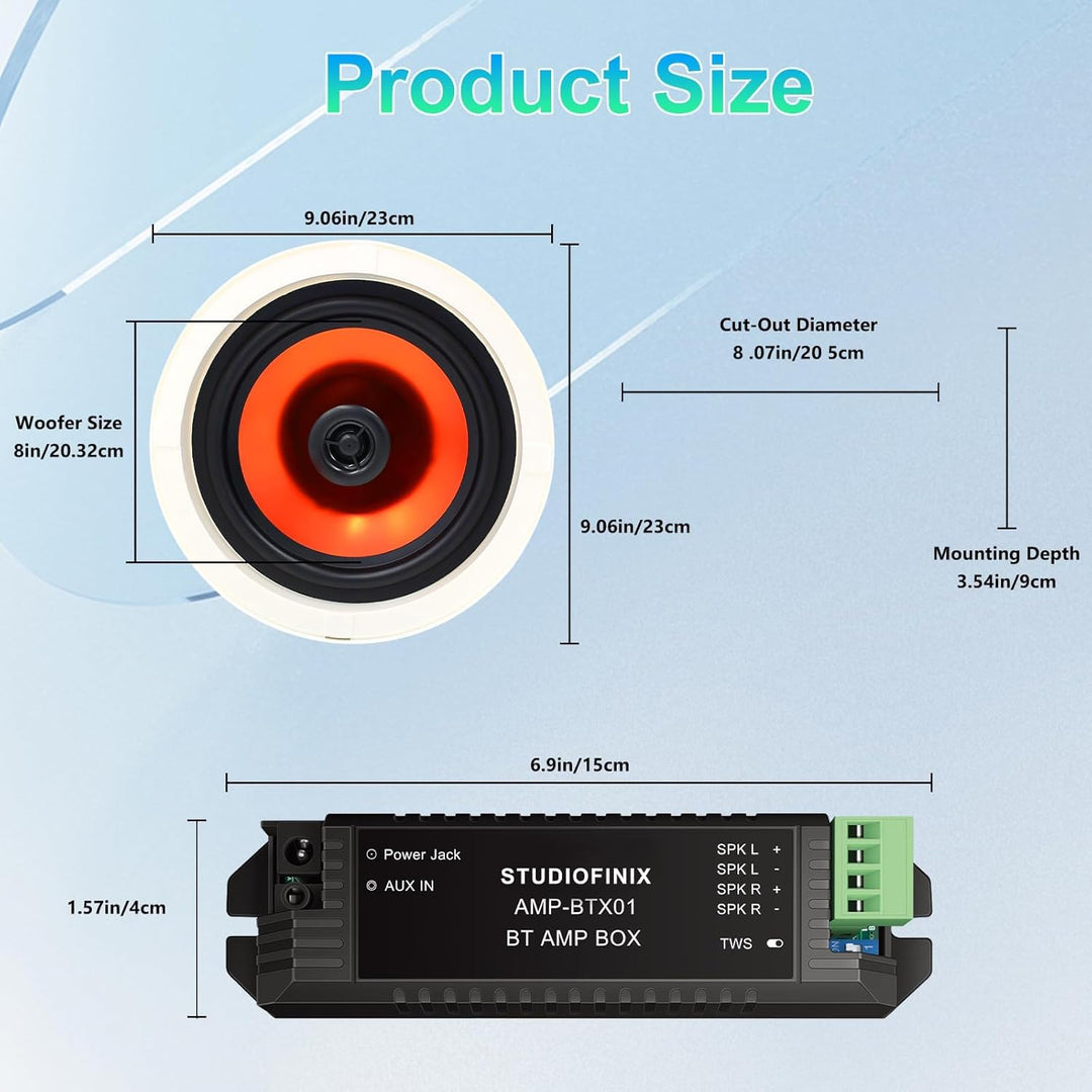 STUDIOFINIX 6,5-Zoll-Bluetooth-Deckenlautsprecher, maximal 300 Watt Leistungsaufnahme für Innenberei