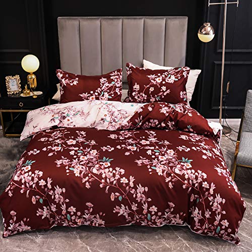 Boqingzhu Bettwäsche 135x200cm Blumen Rosa Blumenmuster Rot Weiss Wende Bettwäsche Set Microfaser 1
