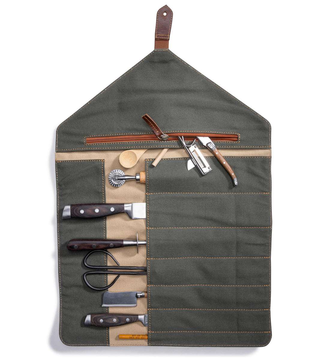 Angus Stoke Messertasche für Kochmesser aus Büffelleder, Exklusive 7-Fach Messerrolltasche mit Extra