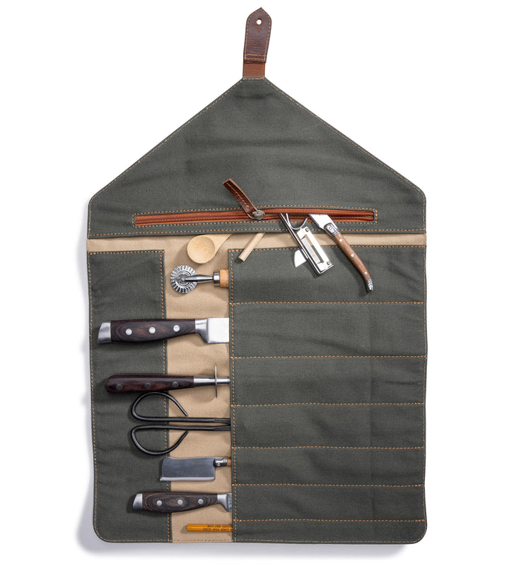 Angus Stoke Messertasche für Kochmesser aus Büffelleder, Exklusive 7-Fach Messerrolltasche mit Extra