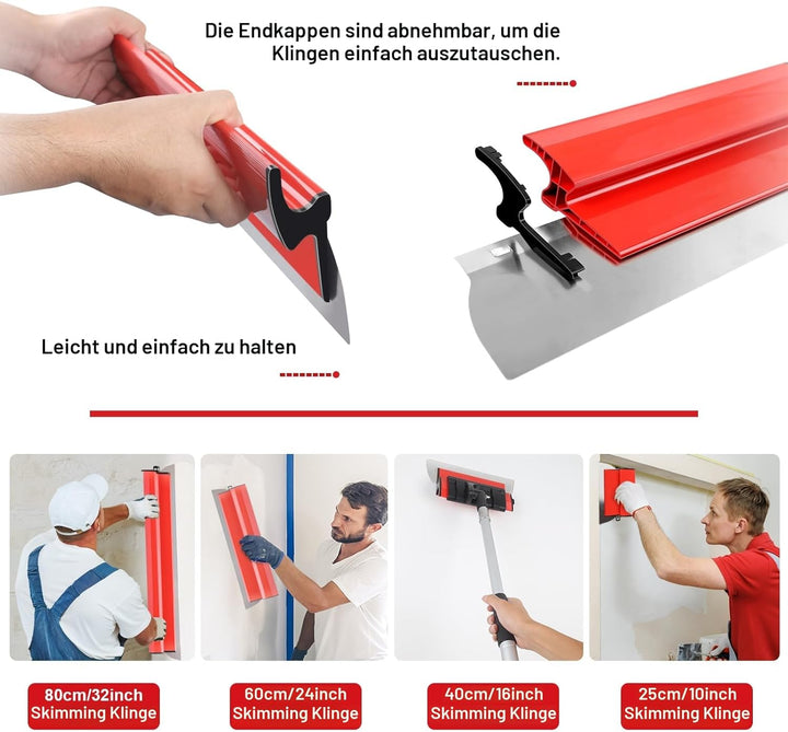 Trockenbau-Klingen-Set mit Koffer, 25 cm, 40cm, 60cm und 80cm, Edelstahl-Klingen, Verbundrollen, 70