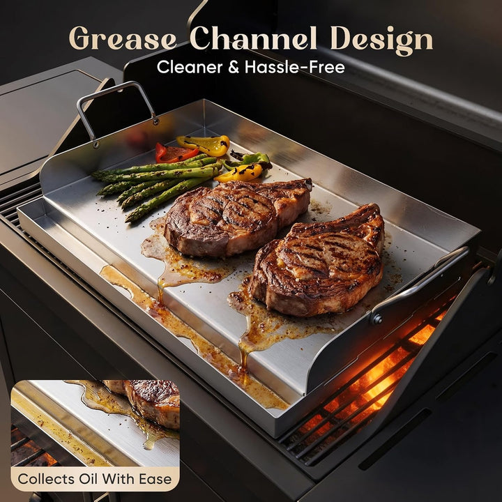 Plancha Grillplatte Edelstahl 47x32cm mit Fettrinne inkl.2 Spatel 40 x 30 x 0.2 cm, 40 x 30 x 0.2 cm