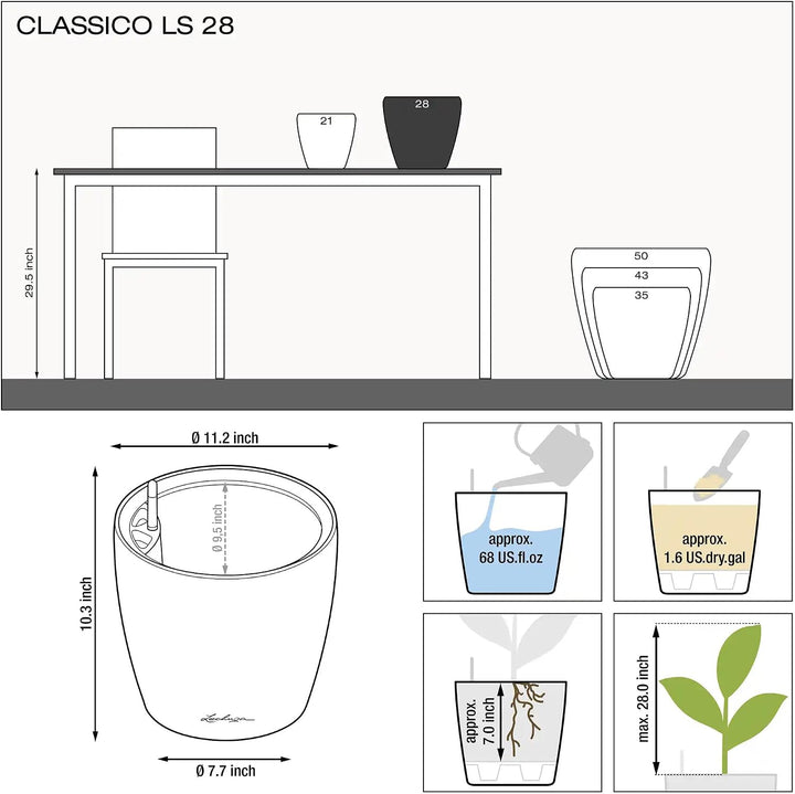 LECHUZA CLASSICO Premium LS 28 anthrazit metallic 16043 28.5x28.5x26 cm Anthrazit Metallic Einzel, 2