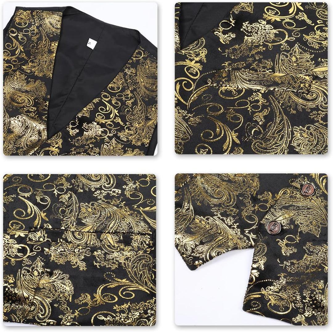 Allthemen Weste Herren Westen Gilet Jacquard Anzugweste für Hochzeit und Party XS Gold, XS Gold