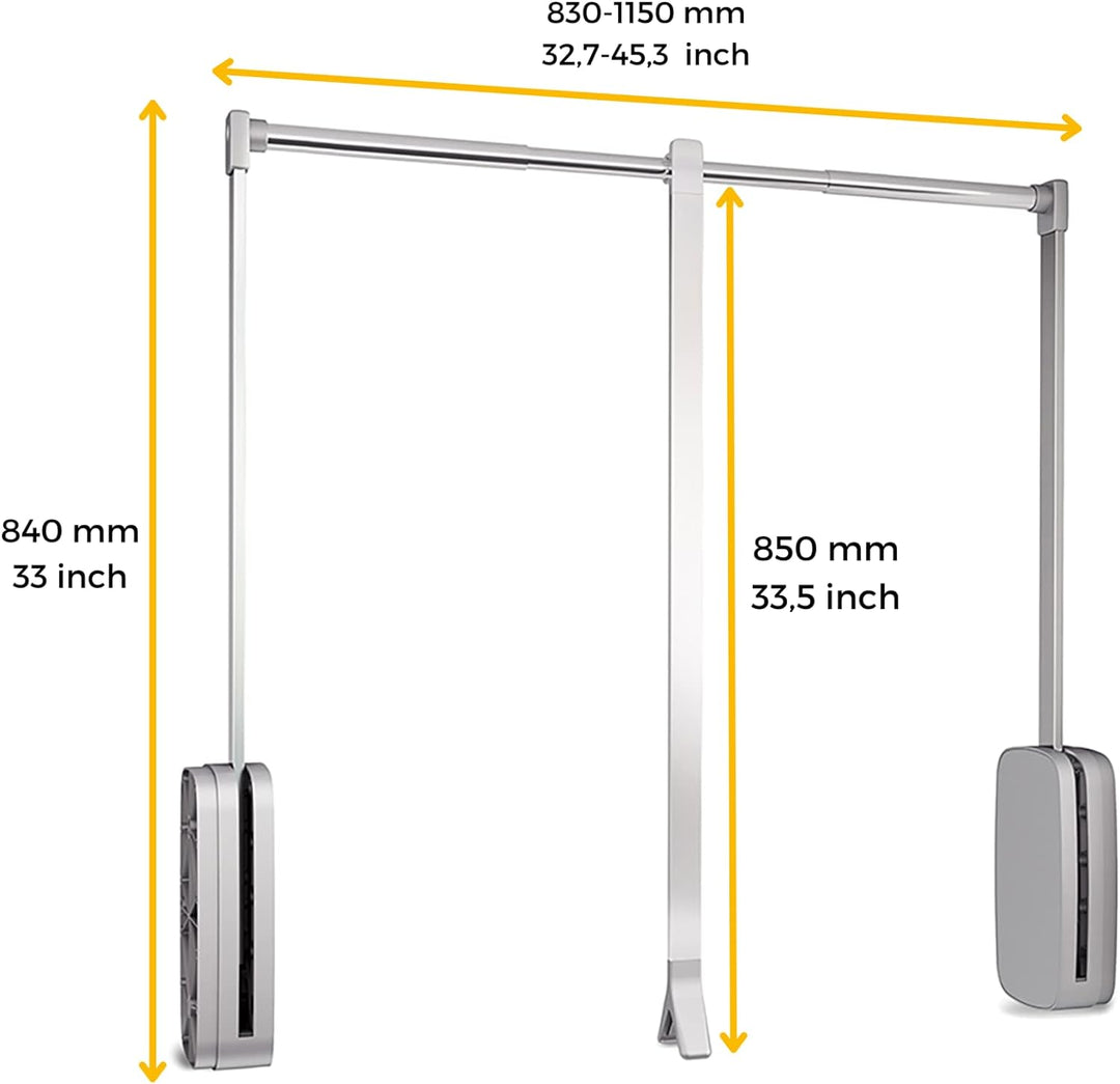 Emuca - Kleiderlift für Schrankbreite, kleiderschranklift, 830-1150mm breite regulierbar, Verchromt