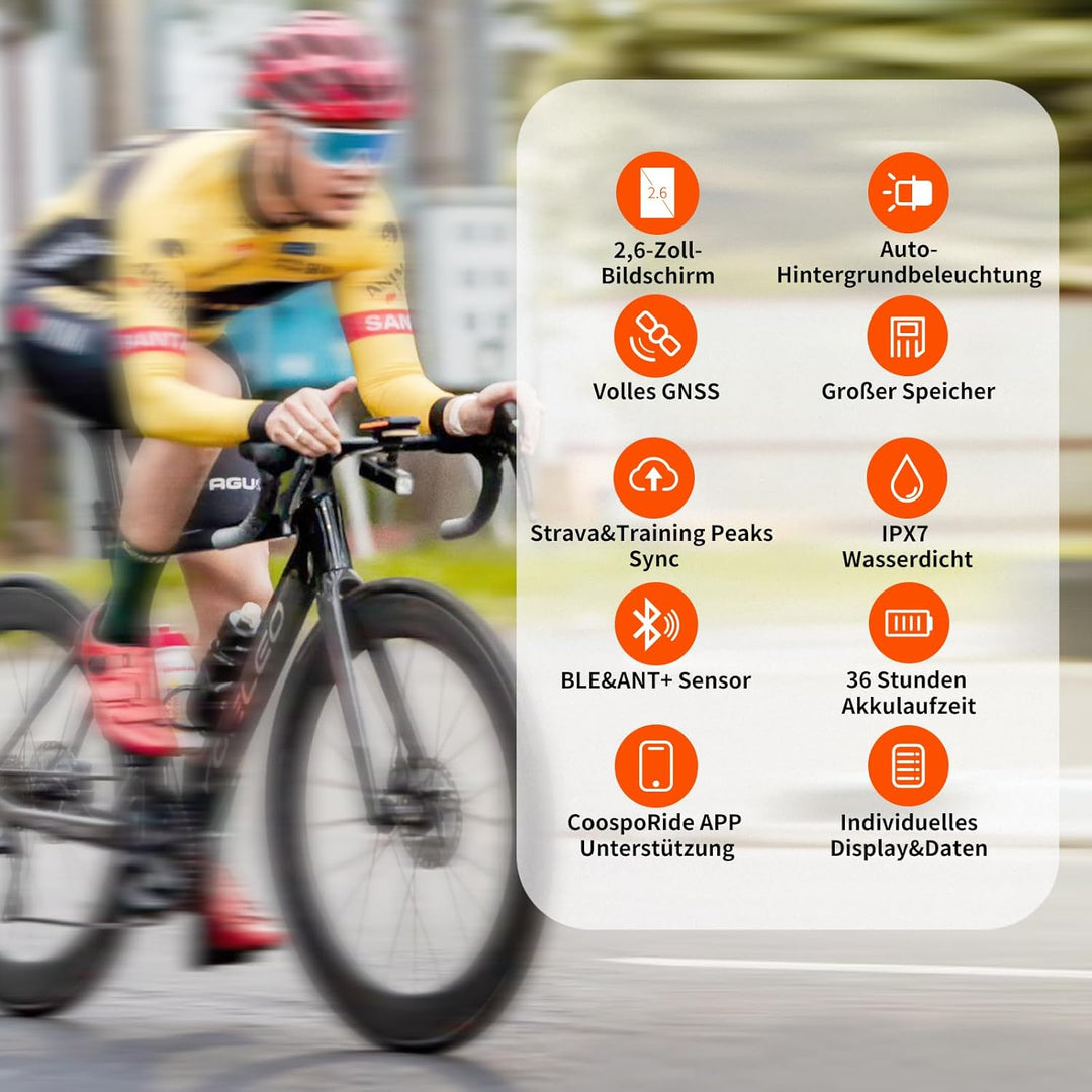 COOSPO BC200 Ciclocomputer GPS Bluetooth 5.0 ANT+, Computer Bicicletta Senza Fili Wireless Con LCD s