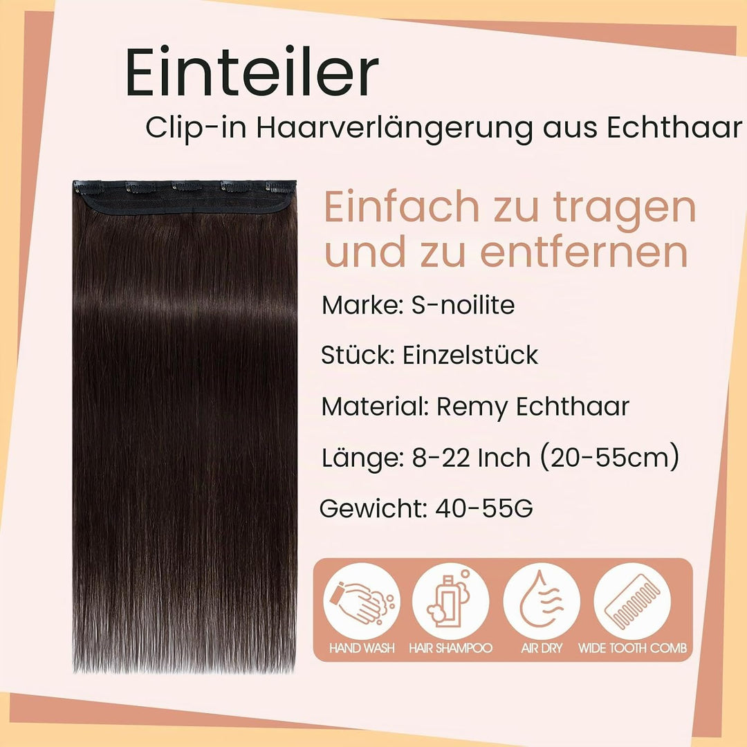 S-noilite Clip In Extensions Echthaar Dunkelbraun Real human hair 1 pieces 5 clips Haarverlängerunge