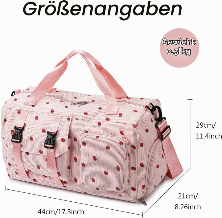 Sporttasche Kinder Mädchen Erdbeere Cord Reisetasche Damen Weekender Schwimmtasche mit Schuhfach und