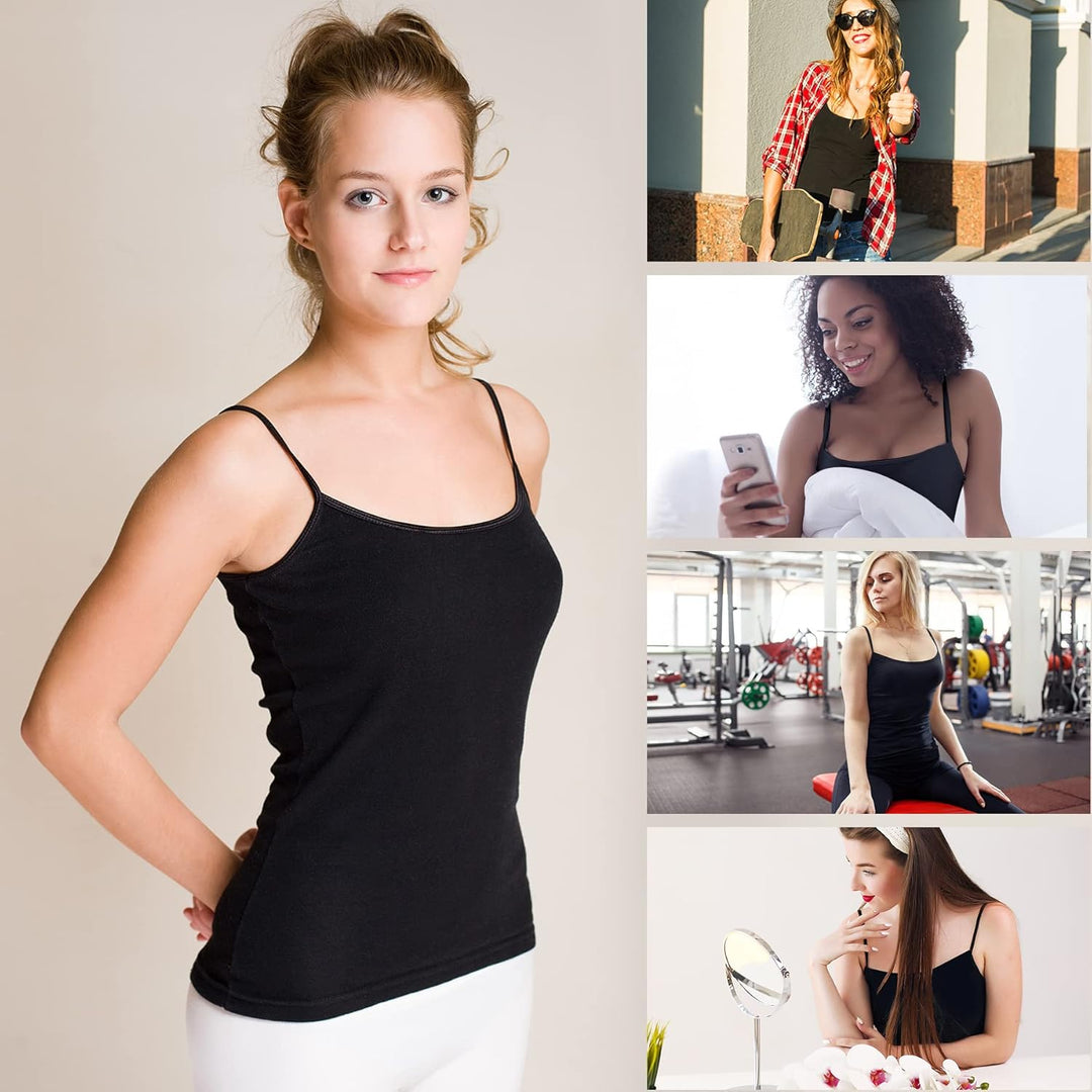 BQTQ 6 Stück Unterhemd Damen Spaghetti Top Unterhemd Spaghettiträger mit Verstellbarer Strap Basic C