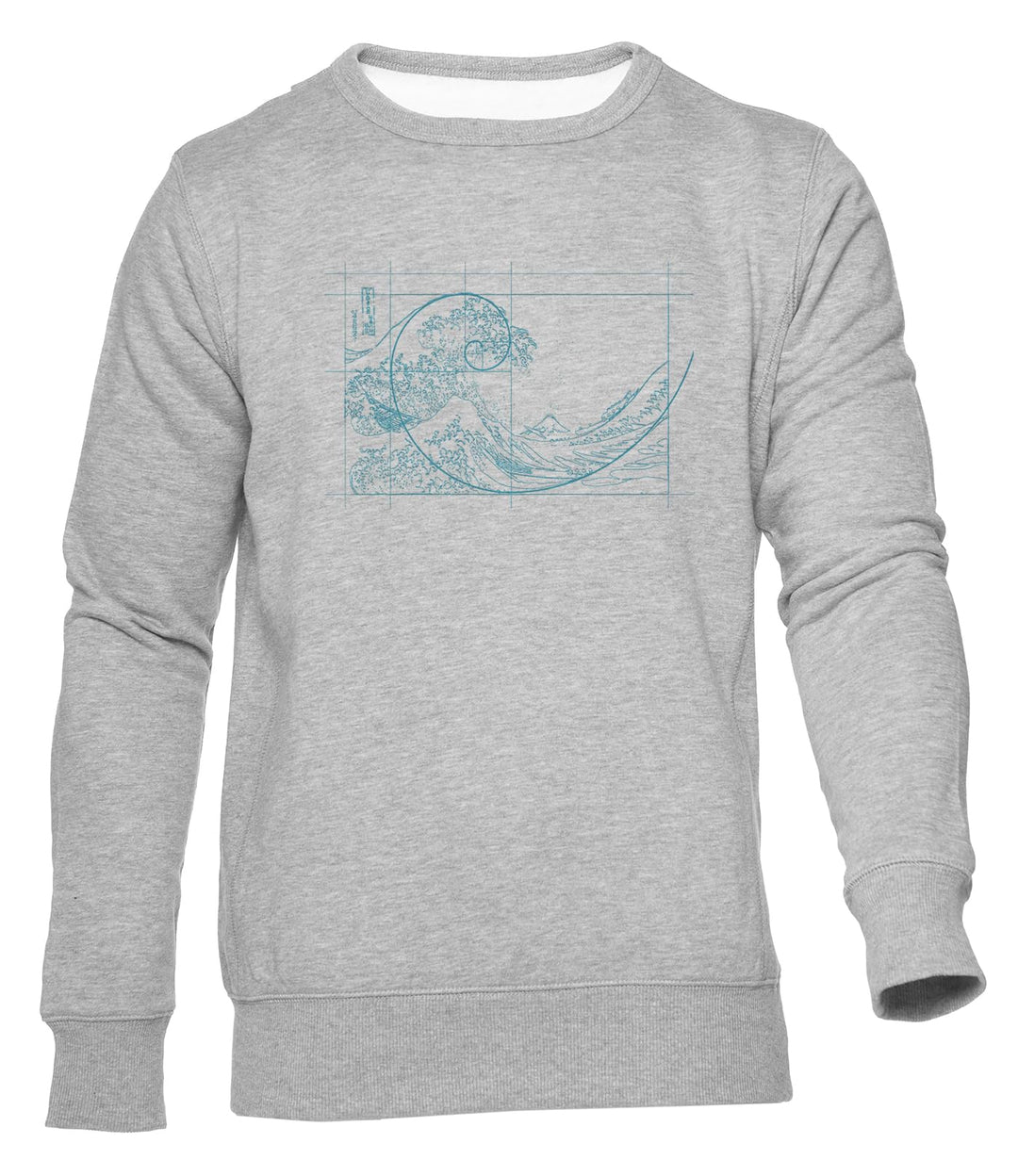 Hokusai Meets Fibonacci, Linear, Blue Unisex Jumper Herren Dammen Grau Rundhals Lange Ärmel Sweatshi