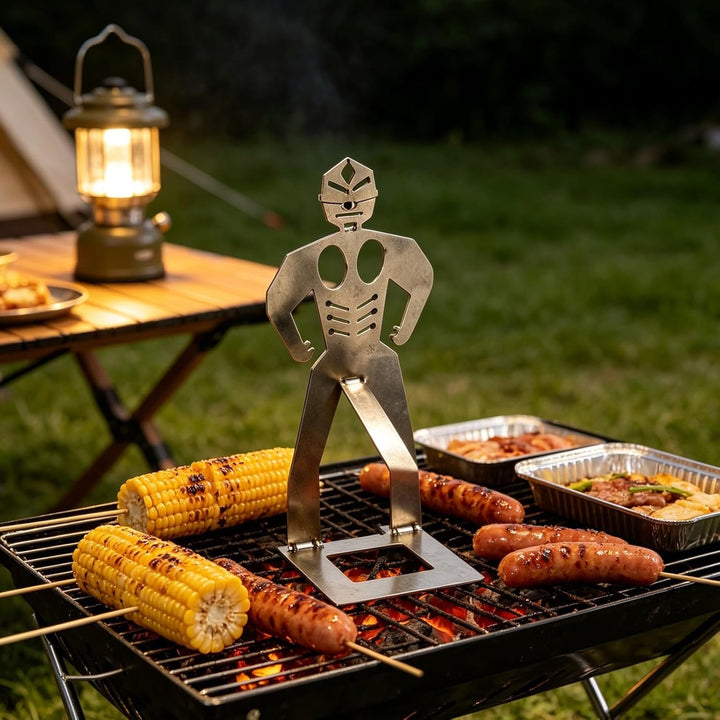Grillwursthalter Stehender Mann 4 Stück Funny BBQ Grillwurst Halter in Menschenform, Edelstahl Faltb