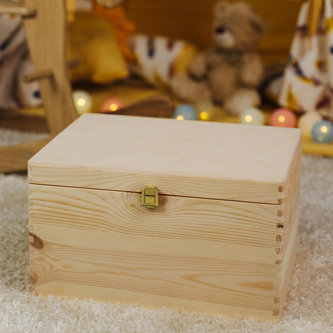 LAUBLUST Holzkiste mit Deckel &amp; Schloss - 40x30x24cm, Natur - Aufbewahrungskiste | Erinnerungsbox, F