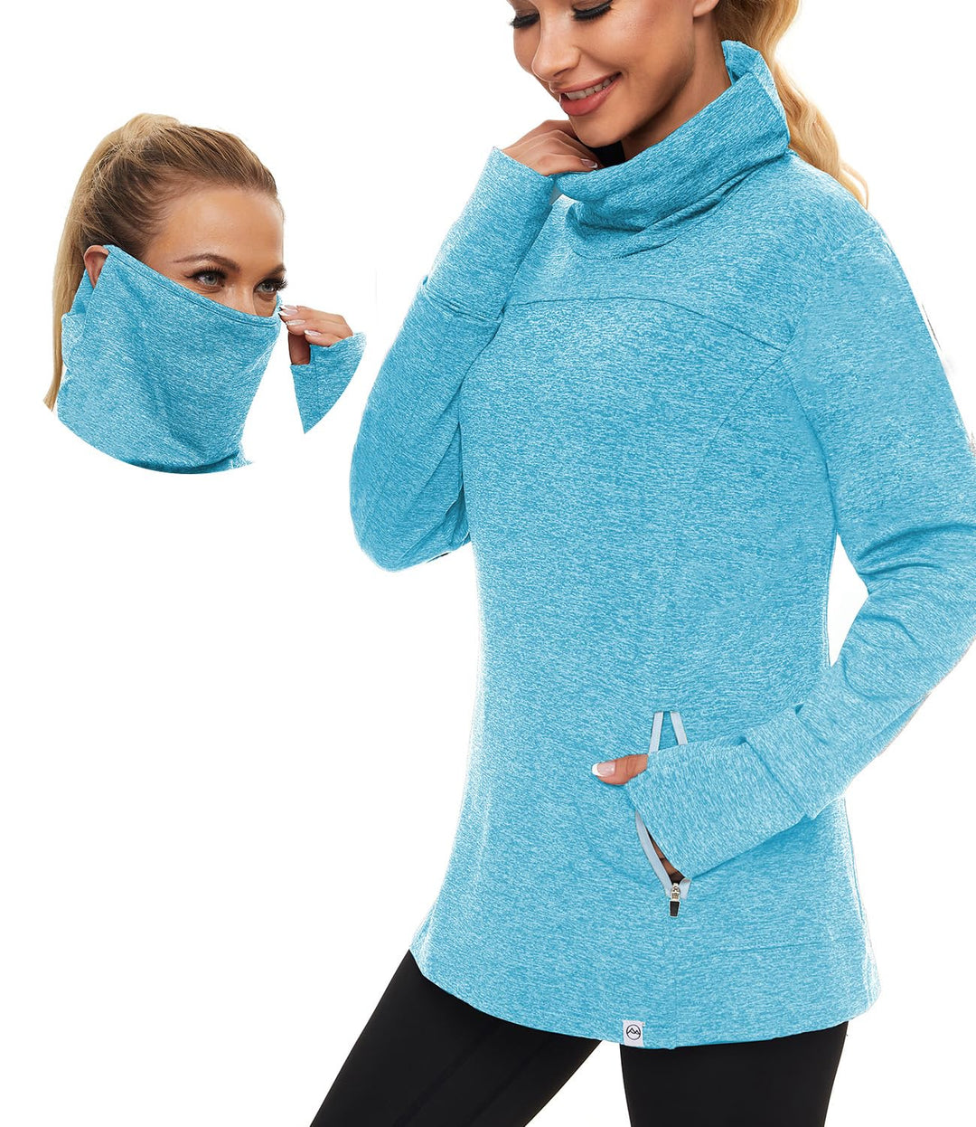 Soneven Rollkragen Pullover Damen Sweatshirt Damen Ohne Kapuze mit Taschen Funktionsshirt Langarm Sw