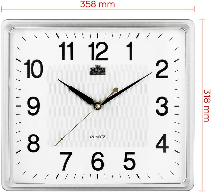 MPM Quality Quadratische Kunststoff-Wanduhr Weiss/Silber, Wanddekoration, Quarz-Uhrwerk, Reibungslos
