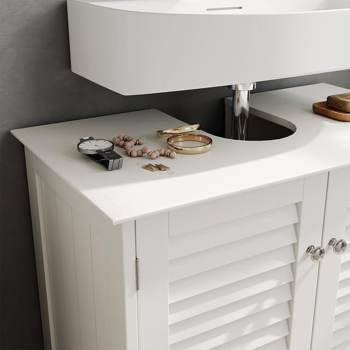 Vicco Waschbeckenunterschrank Riad, Waschtischunterschrank, Weiss, 60 x 58 cm mit 2 Türen Waschtisch