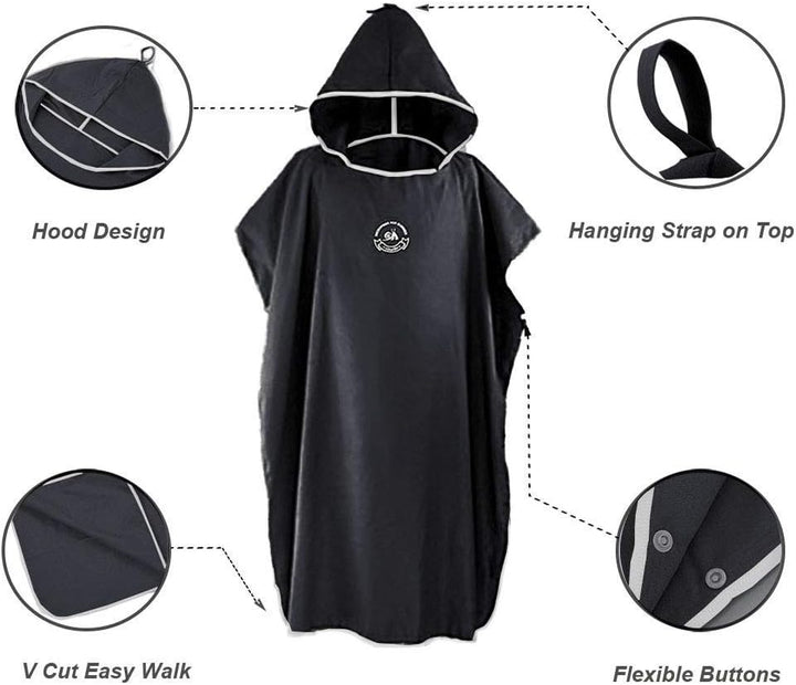 Hiturbo Mikrofaser Handtuch Poncho, Umziehhilfe Strand, Surf Poncho Herren und Damen Changing Robe,