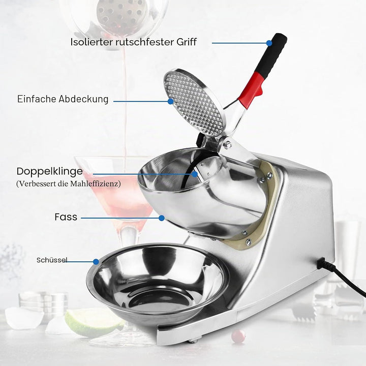 Elektrischer Eiszerkleinerer, 300 W, 220 V-240 V, Edelstahl, mit Doppelmesser, Schnee-Cone-Maker für