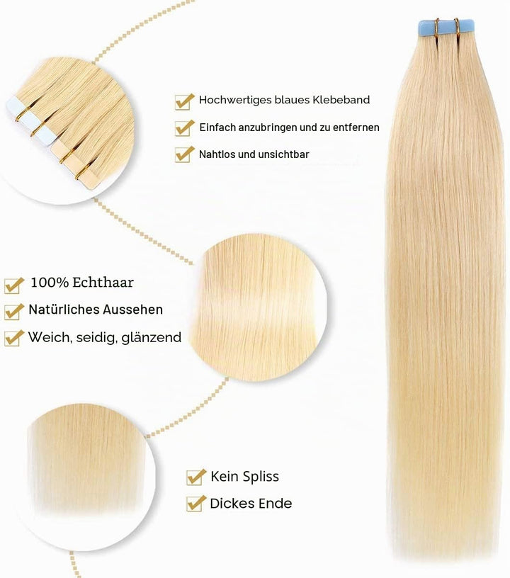 YILITE Tape Extensions Echthaar, Bleichblond 45cm 20 Stück/Packung 50g Tape in Extensions Echthaar I