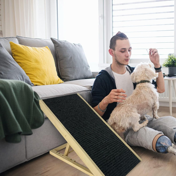 Froadp Hundetreppe für Kleine Hunde Hunderampe aus Kiefernholz mit Anti-rutsch Teppich Klappbar Katz