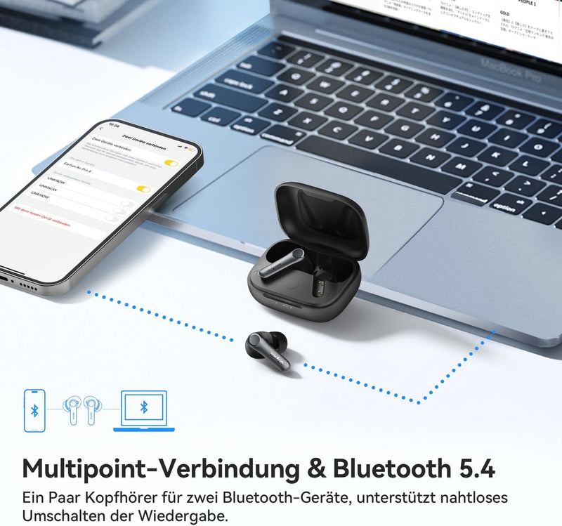 EarFun Air Pro 4 Bluetooth Kopfhörer mit Adaptive Hybride Geräuschunterdrückung, aptX Lossless, Hi-R