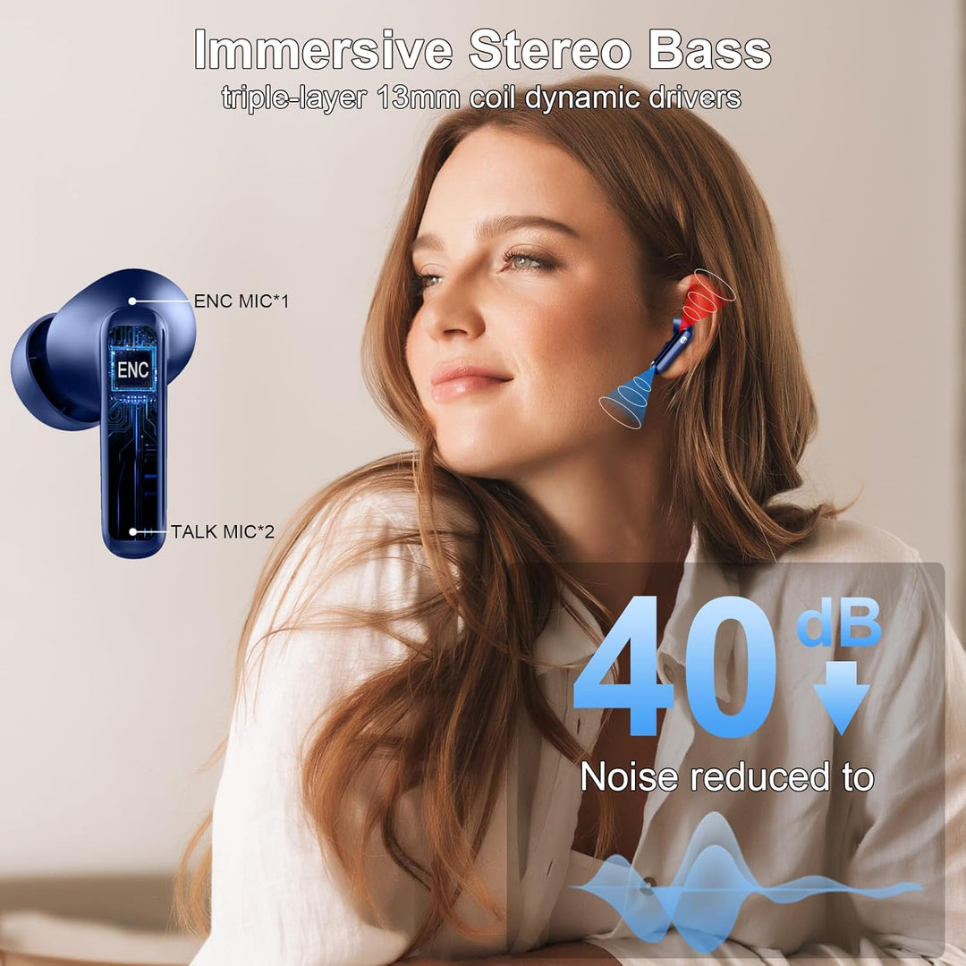 Nerunsa Bluetooth Kopfhörer, In Ear Kopfhörer mit 4 ENC Noise Cancelling Mics, 50 Std Spielzeit, 202