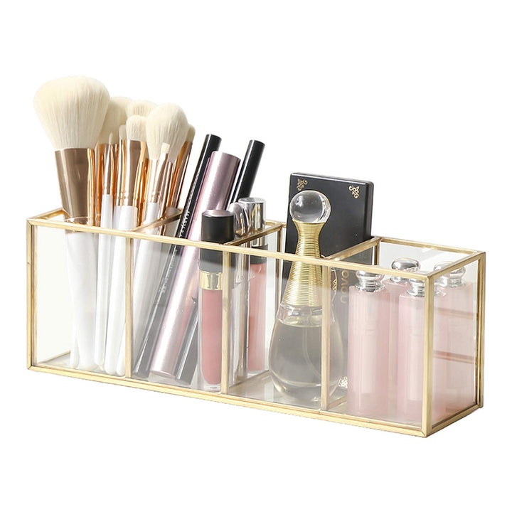 Make up Organizer, Pinselhalter, Stifthalter, Glas und Messing Schreibtisch Organizer, Kosmetik Aufb