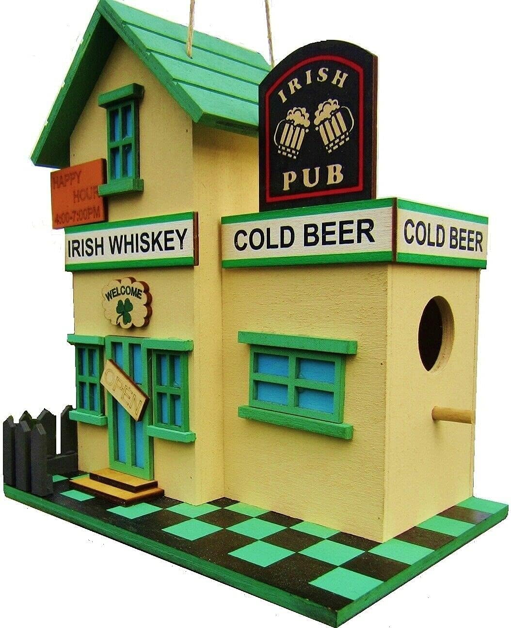 Vogelhaus, Nistkasten, `Irish Pub` Vogelhaus zum Aufhängen, für Singvögel wie Spatzen, Meisen, Handa